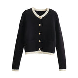 Buckle-Repair Knitted Cardigan 2025 Spring Collar Bag Long-Sleeved Women's Sweater