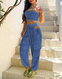 Toloer New Women's Chest Strap Waist Hole Overalls Trouser