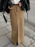 Sued Brown Maxi Skirt-Outfit