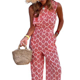 Toloer Spot 2024 Summer New Women's Fashion Diagonal Shoulder Sleeveless Long Print Jumpsuit-Outfit