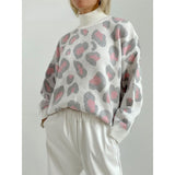 Print Half Turtleneck Sweater 2024 Fall / Winter Fashion Trend Loose Featured Animal Print Sweater-Outfit