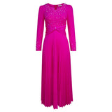 Pearl Evening Dress 2025 New V-Necked Long Sleeves Hundred Rolled Dress Party High Waist Dress