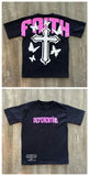 T-Shirt Y2K Hip-Hop Letter Retro Cross Graphic Print Oversized T-Shirt Men's Round Neck Cotton Short-Sleeved Shirt-Outfit