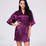 Women's Nightgray Simulation Silk Color Clove And Robe Light Face Solid Color Thin Cardigan Summer Sexy Short