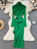 Winter Turtleneck Sexy Women Dress Autumn Long Sleeve Skinny Maxi Boydcon Casual Sweater Plush Knee-Length Party