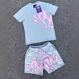 Aesthetics Male Gothic 2-Piece Hip-Hop Alphabet Print 0-Collar T-Shirt + Rope Wide Legs And Short-Outfit