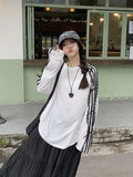 Lace Striped Bow Long Sleeved Top-Outfit