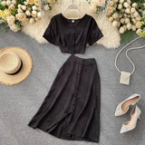 Female Suit 2022 New Single Breasted Slim Wasit Tops and Half-length Skirt Two Piece Sets Womens Outfits