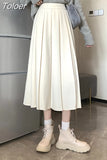 Women Elegant Harajuku High Waist A-line Solid Color Fashion Casual Korean Streetwear Basic All-match Soft Midi Skirts New