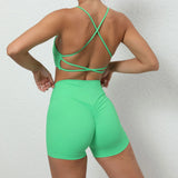 Toloer Shoulder Strap Beautiful Back Bra Peach Hip Shorts Yoga Suit Running Quick-Dry Tight Sports Fitness Suit-Outfit
