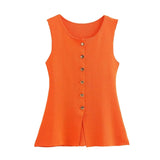 Gold Knitted Vest Shirt 10 Women's 041 Simple Single Buckle