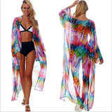 Toloer Women's New Bikini Swimsuit Sun Protection Shirt Color Feather Print Chiffon Holiday Long