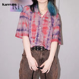 Y2k Aesthetics Tie-dye Shirt Summer Vintage Streetwear E-girls Japanese Harajuku Blouse Korean Fashion Tops