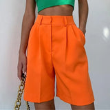 High Waisted Wide Leg Shorts Women Pocket Pleated 2022 Summer Casual Shorts Solid Straight Ladies Green Wide