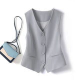 V-Neck Small Suit Vest Women With Retro Short Folded Oversleeping Vest Sleeveless Shoulder