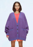 Spring Button V-neck Fashion Casual Loose Fake Pocket Cardigan