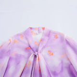 Spring Printing Lotus Leaf Lantern Sleeve Top