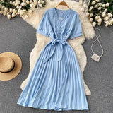 Women Summer Midi Dress 2022 Sweet Elegant Woman Party Dresses V Neck Puff Sleeve Sundress Vestidos Robe Female