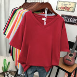 100% Cotton M-6XL T Shirt Solid V Neck Tshirt Short Sleeve Women's Top Basic Summer Couple Oversized T