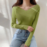 Women's Sweater Korean Bottom Knitwear Long-sleeved Tops Off-the-shoulder Slim Sweater Woman 2022 Autumn and Winter New