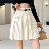 Pleated High Waist Belted Mini Skirt-Outfit