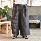 Linens Pants Men's Baggy Big Leg Pants Casual Pants Wide Leg Harun Pants 2020 Versatile Cotton Linen Long Pants Striped Pants Skirt-Outfit