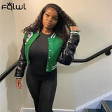 Brown Baseball Fashion Fall Jackets For Women 2022 Patchwork Button Black Crop Top Jackets Coats Red Varsity Bomber