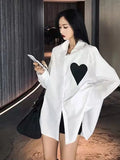Fashion Women's Long Sleeve Shirts Korean Loose 2022 Fashion Harajuku Heart Pirnted Casual Streetwear Female Blouse