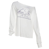 Summer New Women's Street Fashion Letter Print Slanted Shoulder Short-Sleeved Loose T-Shirt