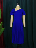 Multi-Color Lotus Leaf Sleeve Pressure Skirt Dress 100 Folds Short Sleeve Dress Elegant