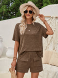 Toloer Hot Selling Women's Wear 2024 Casual Wind Loose Round Collar Solid Color Short-Sleeved Top Shorts Suit-Outfit