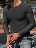 Toloer Men's Casual Round Neck Sweater Solid Color Slim Long Sleeve Knit Jumper Men's