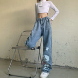 Button Loose Straight Fit Mop Jeans-Outfit