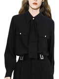 Toloer Black T-Shirt Women's New Temperament OL Single-Laughter Long Sleeve Shirt Tide In 2025