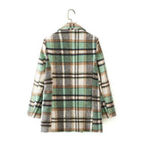 PUWD Vintage Woman Plaid Woolen Blazer Coat 2020 Fashion Ladies Autumn Double Breasted Soft Jacket Female Chic Warm