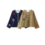 Toloer 2024 New Women's Fashion Casual Versatile Lace-Up Embroidered Long Sleeve Coat-Outfit