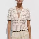 Summer Sweater Women's Fashion Knitted Fruit Embroidery Slings Short