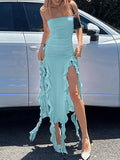 Irregular Ruffle Bandeau Maxi Dress-Outfit