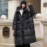 Large Version Of Long White Duck Down Down Jacket Female 2024 Winter Fashion Retro Thick Hooded Loose Over The Knee Coat Tide-Outfit