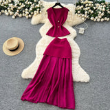 Fan Temperament Two Sets Of Summer High-End Sleeveless Knitting Top High-Waisted Splicing Bag Hip Skirt