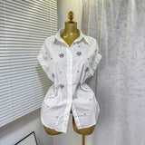 High-Stock Design Feeling Heavy Industry Nail Embroidery Shirt Loose Apparent Thin Age Shirt Shirt Women Short