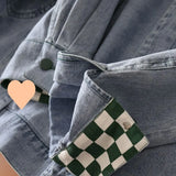 Toloer 2024 New Korean Version Denim Jacket Women's Versatile Fashion Fashion Splicing Plaid Jacket Jacket Women Fashion-Outfit