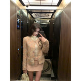 Temperament Long-Sleeved Coat With High-Necked Bottom Vest Pink Half-Dress Skirt