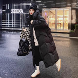 Over The Knee Long Big Quilt Down Jacket Female 2024 Winter Fashion Thickened Design Sense Pleated Sleeve Bread Coat-Outfit