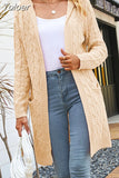 Winter Solid Color Knitted Hooded Casual Simple Fashion Cardigan Long Loose Long Sleeve Knitted Sweater Coat