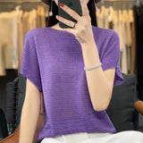 Toloer Line Of Clothing Worsted Short Sleeve Female Round Collar Loose Thin Bat Sleeve Vest Shirt Hollow Out Outside The Hair-Outfit
