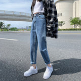 Toloer Jeans Women's Fall Women 2024 New High Waist Slim Versatile Loose Straight Dad Turnip Pants-Outfit