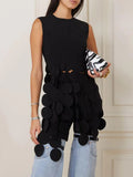 Toloer 2024 New Fashion Round Neck Sleeveless Round Piece Splicing Design Sense Tassel Advanced Sense Pure Color Top Vest-Outfit