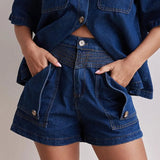 Summer Women's Casual Retro Loose Shirt Denim Shorts Set