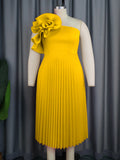 Fashion Three-Dimensional Flower Dress Sexy Shoulder Slanted Hundredfolded